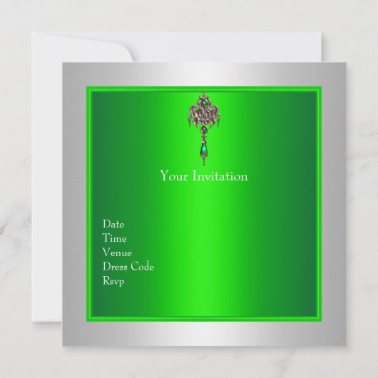 21歳の誕生日エレガントライムグリーンシルバーホワイトボウ 招待状 (裏面)