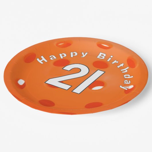 21歳の誕生日オレンジピックボール ペーパープレート (アングル)