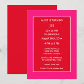 21歳の誕生日オレンジピンクレッドミニマルモダンリスト 招待状 (正面/裏面)