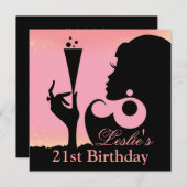 21歳の誕生日カクテルパーティーピンク 招待状 (正面/裏面)