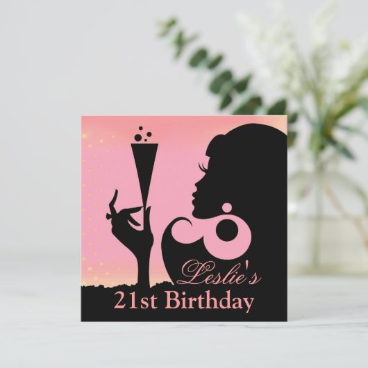 21歳の誕生日カクテルパーティー ピンク 招待状 (スタンド正面)