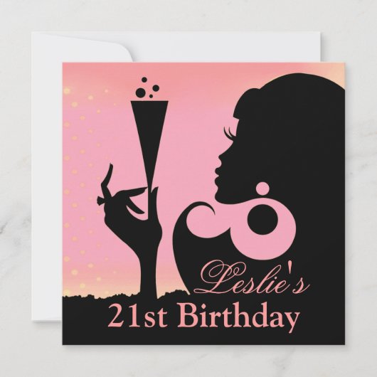 21歳の誕生日カクテルパーティー ピンク 招待状 (正面)
