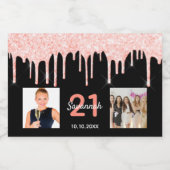 21歳の誕生日カスタム写真グリッターブラックバラ金ゴールド スパークリングワインラベル (シングルラベル)