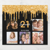 21歳の誕生日カスタム写真グリッター黒い輝き スパークリングワインラベル (シングルラベル)