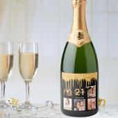 21歳の誕生日カスタム写真グリッター黒い輝き スパークリングワインラベル