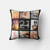 21歳の誕生日カスタム写真コラージガールブラック クッション (裏面)