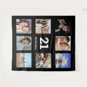 21歳の誕生日カスタム写真コラージュ黒い男 タペストリー (正面(横))
