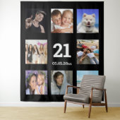 21歳の誕生日カスタム写真コラージュ黒い男 タペストリー (インサイチュ)