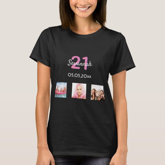 21歳の誕生日カスタム写真ピンクのモノグラム女性 Tシャツ (正面)