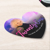 21歳の誕生日カスタム写真紫ピンクブラック ペーパーコースター (アングル)