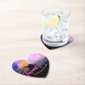 21歳の誕生日カスタム写真紫ピンクブラック ペーパーコースター (インサイチュ)