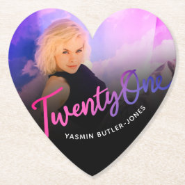 21歳の誕生日カスタム写真紫ピンクブラック ペーパーコースター