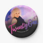 21歳の誕生日カスタム写真紫ピンクブラック ペーパープレート (正面)