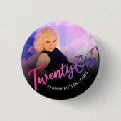 21歳の誕生日カスタム写真紫ピンクブラック 缶バッジ (正面)