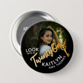 21歳の誕生日カスタム写真金ゴールドの色と黒 缶バッジ (正面&裏面)