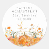 21歳の誕生日カボチャのワイルドフラワーカスタム特典 ラウンドシール (正面)