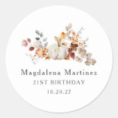 21歳の誕生日カボチャ秋フラワー封筒用シール ラウンドシール (正面)