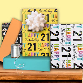 21歳の誕生日カラフルタイポグラフィ ラッピングペーパーシート