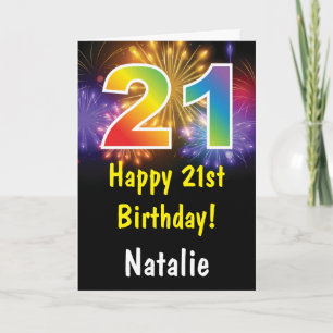 21歳の誕生日カラフル虹の花火カード カード