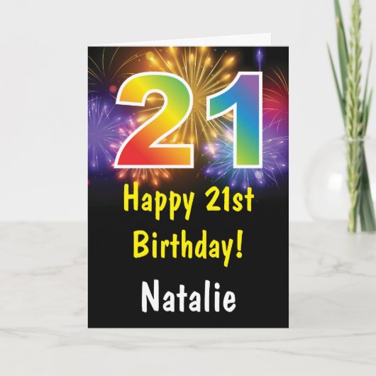 21歳の誕生日カラフル虹の花火カード カード (正面)