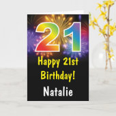 21歳の誕生日カラフル虹の花火カード カード (黄色い花)