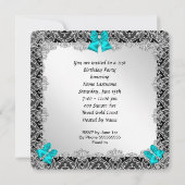 21歳の誕生日グリッターティール(緑がかった色)ブルーハイヒールシルバー 招待状 (裏面)