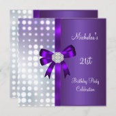 21歳の誕生日グリッターパープルダイヤモンドボウ 招待状 (正面/裏面)