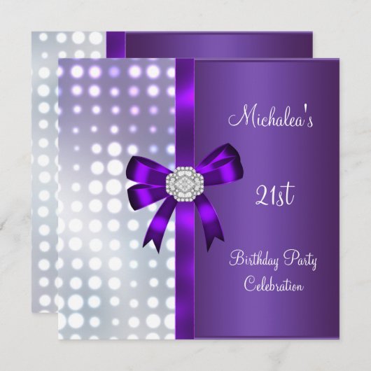 21歳の誕生日グリッターパープルダイヤモンドボウ 招待状 (正面/裏面)