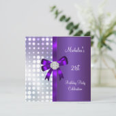 21歳の誕生日グリッターパープルダイヤモンドボウ 招待状 (スタンド正面)