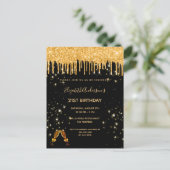 21歳の誕生日グリッターブラック金ゴールドパーティの招待状 ポストカード (スタンド正面)