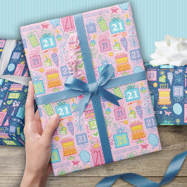 21歳の誕生日ケーキバルーン帽子プレゼント花 ラッピングペーパー