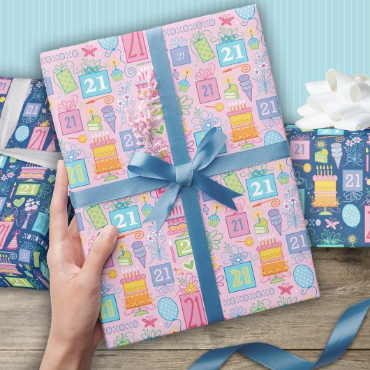 21歳の誕生日ケーキバルーン帽子プレゼント花 ラッピングペーパー