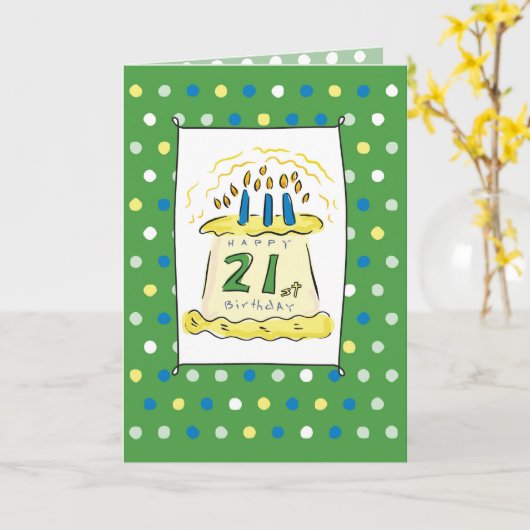 21歳の誕生日ケーキ カード (黄色い花)
