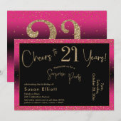 21歳の誕生日サプライズパーティー 深ピンク 招待状 (正面/裏面)