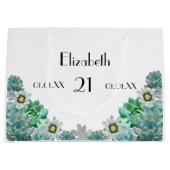 21歳の誕生日サボテンの花は白い多肉植物 ラージペーパーバッグ (正面)