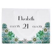 21歳の誕生日サボテンの花は白い多肉植物 ラージペーパーバッグ (裏面)