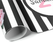 21歳の誕生日シックなピンクのバラ白黒ストライプ ラッピングペーパー (ロールコーナー)