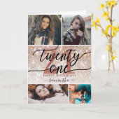 21歳の誕生日シックグリッターグラデーション写真 カード (黄色い花)