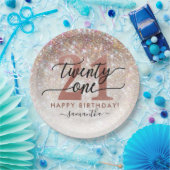 21歳の誕生日シックグリッターグラデーション ペーパープレート (パーティー)