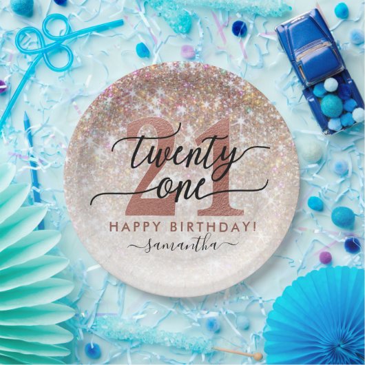 21歳の誕生日シックグリッターグラデーション ペーパープレート (パーティー)