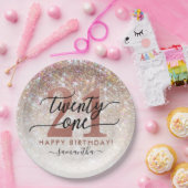 21歳の誕生日シックグリッターグラデーション ペーパープレート (パーティー)