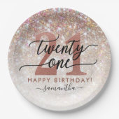 21歳の誕生日シックグリッターグラデーション ペーパープレート (正面)