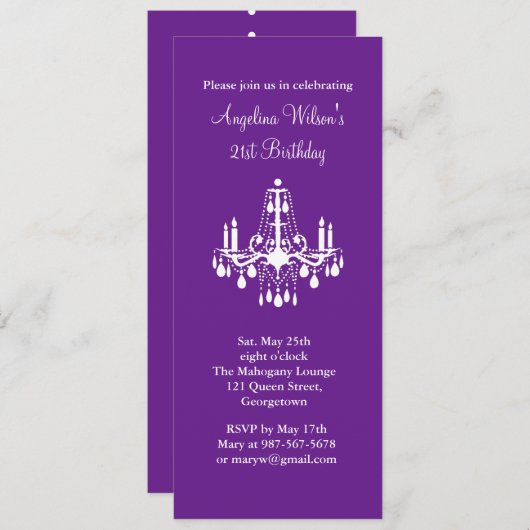 21歳の誕生日シャンデリア招待状(紫) 招待状 (正面/裏面)