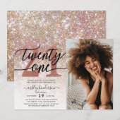 21歳の誕生日シャンパン輝き写真 招待状 (正面/裏面)
