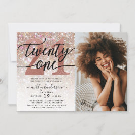 21歳の誕生日シャンパン輝き写真 招待状