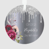 21歳の誕生日シルバーグリッターはフローラバーガンディを乾燥 オーナメント (裏面)