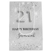 21歳の誕生日シルバーグリッタースパークルズモノグラム ミディアムペーパーバッグ (裏面)