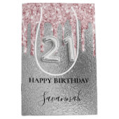 21歳の誕生日シルバーグリッタードリップスピンクモノグラム ミディアムペーパーバッグ (正面)