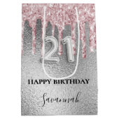 21歳の誕生日シルバーグリッタードリップスピンクモノグラム ミディアムペーパーバッグ (裏面)