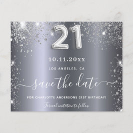 21歳の誕生日シルバーグリッター予算の日付を保存 チラシ